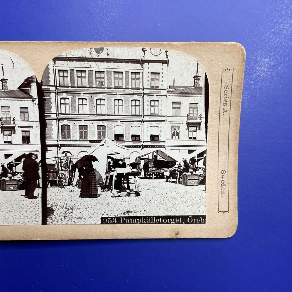 Antique Stereoview Card Gust A Johnson Sweden City Market Pumpkalletorget Oreb